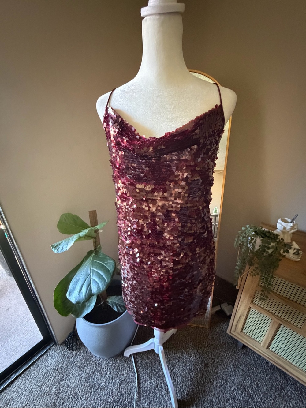 Wild Fable Sequin Slip Dress in Burgundy